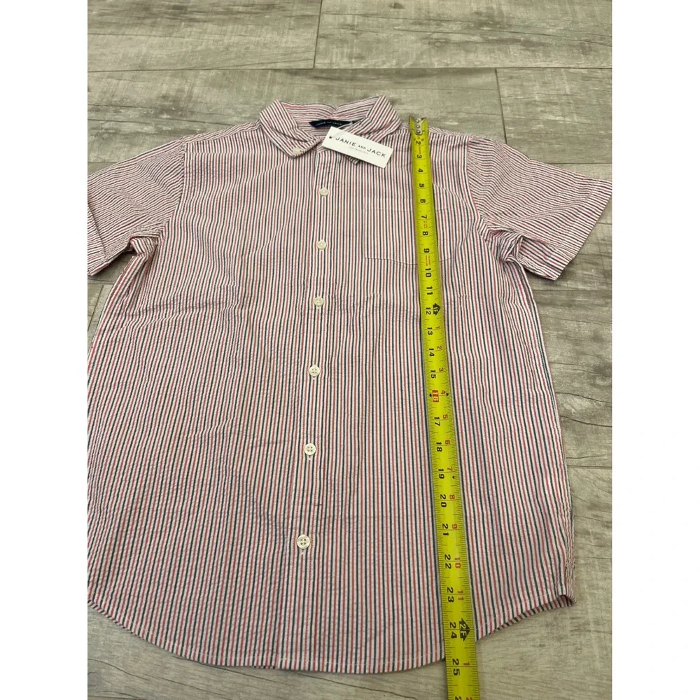 Janie and Jack Kids Boys Seersucker Striped Button Down Size 16‎ Red Navy White